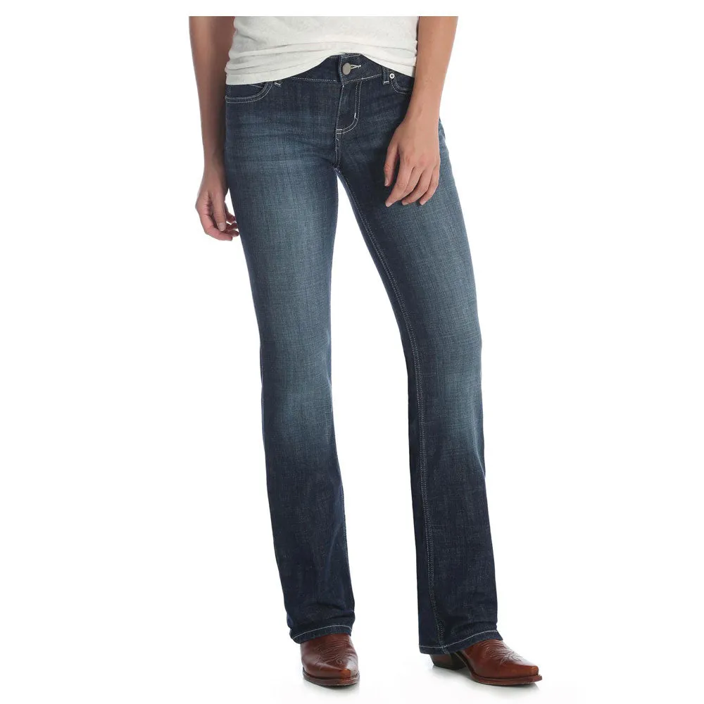 09MWZDO Wrangler Women's Mae Mid Rise Boot Cut Jean - Dark Blue