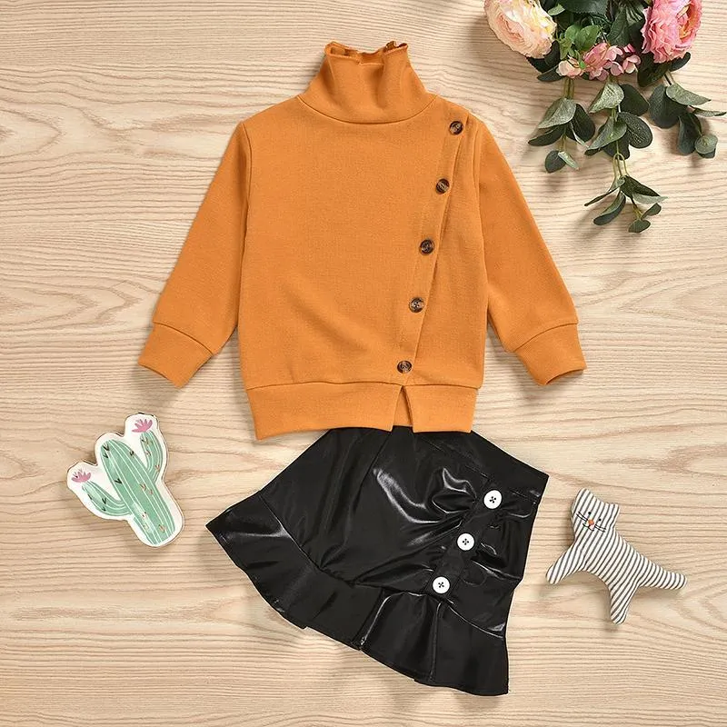 2-piece Decorative Buttons Sweatshirt & Skirt for Toddler Girl