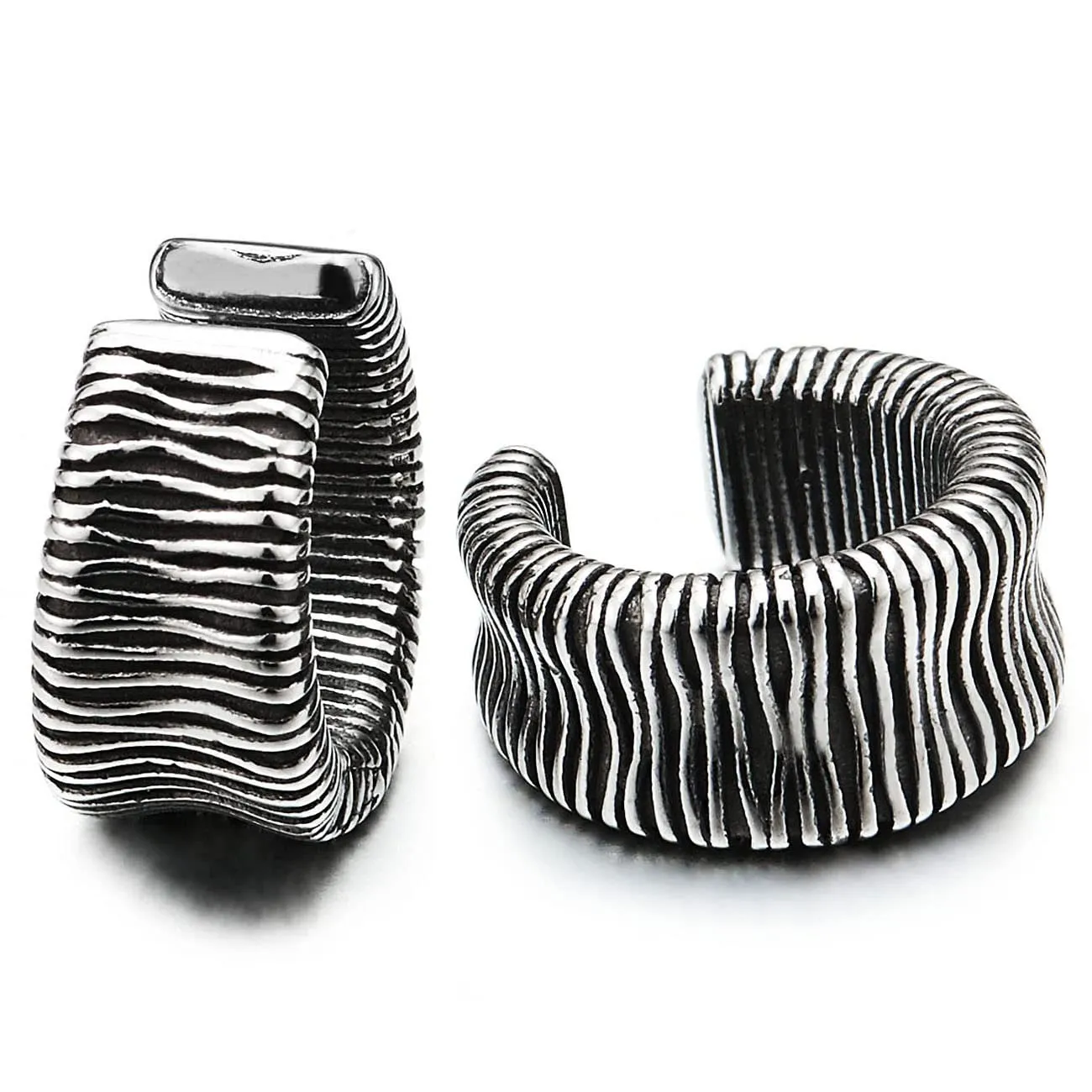2pcs Grooved Stripes Ear Cuff Ear Clip Non-Piercing Stainless Steel Clip On Earrings Men Women