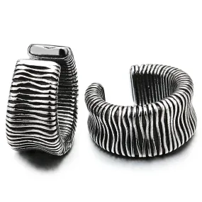 2pcs Grooved Stripes Ear Cuff Ear Clip Non-Piercing Stainless Steel Clip On Earrings Men Women