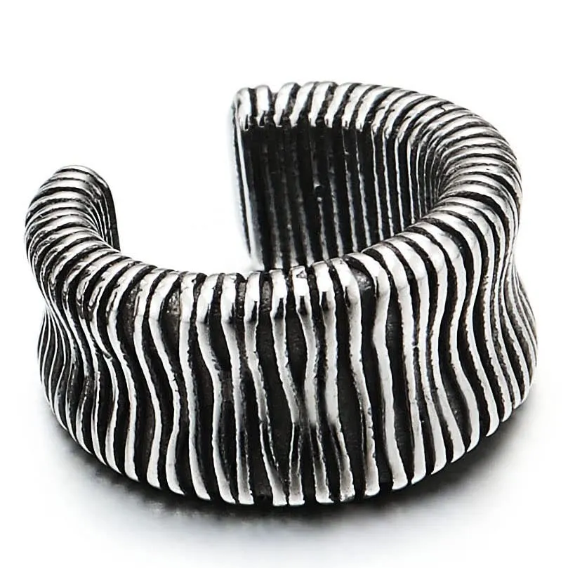 2pcs Grooved Stripes Ear Cuff Ear Clip Non-Piercing Stainless Steel Clip On Earrings Men Women