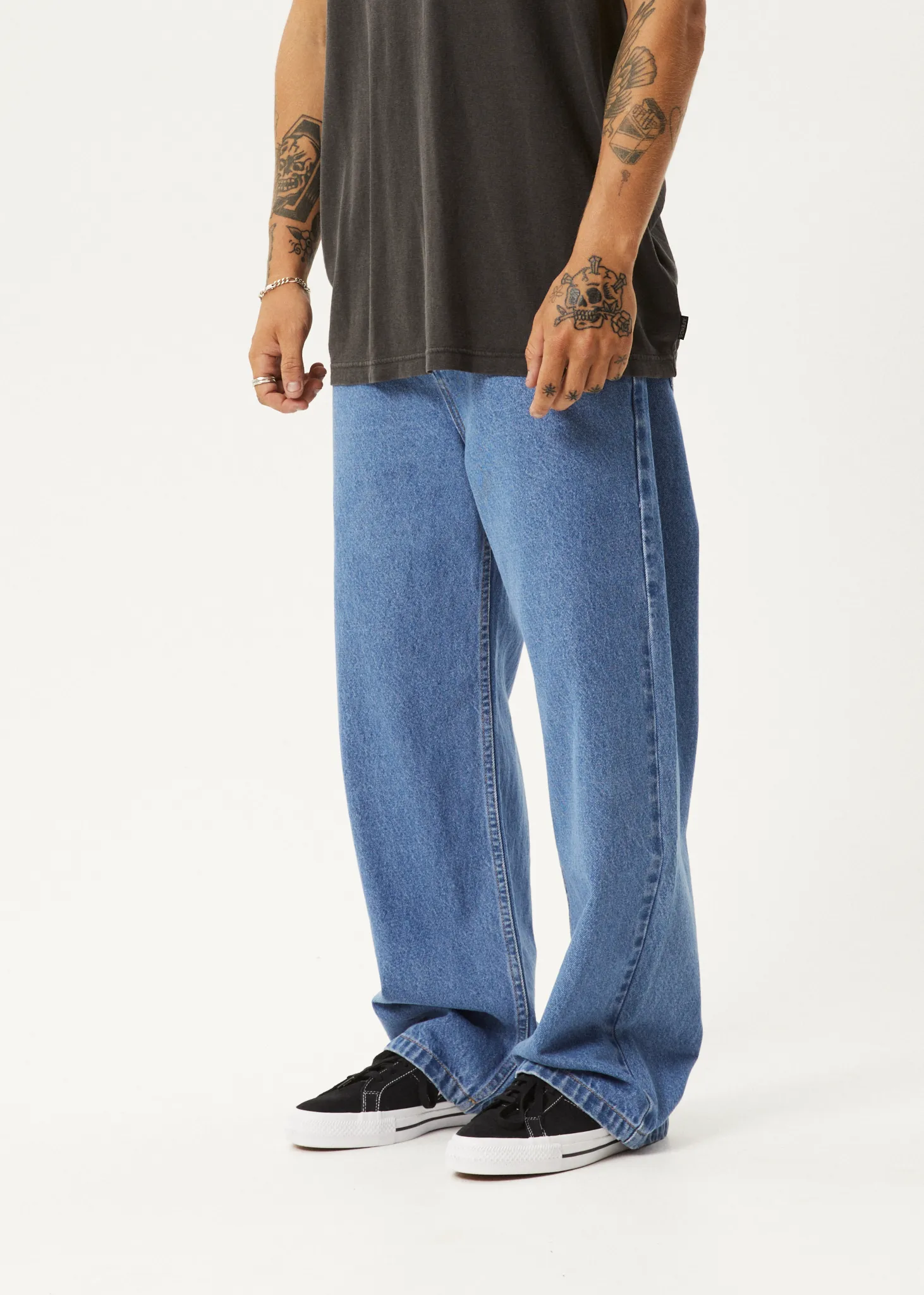 AFENDS Mens Pablo - Denim Baggy Fit Jean - Worn Blue