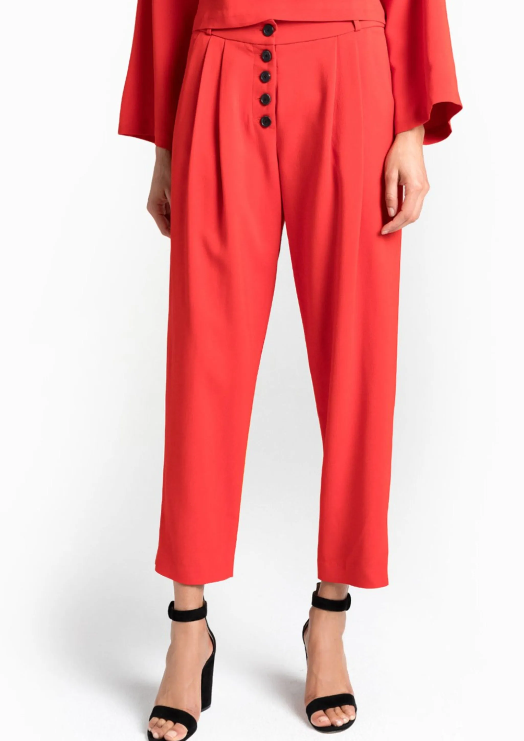ALC Women's red crepe Russel pleated high rise black button fly cropped dress pant, 10