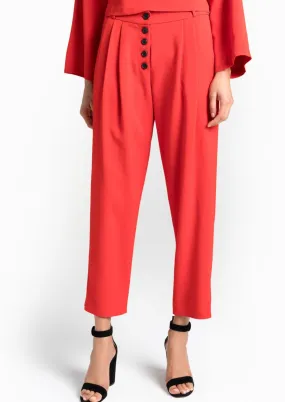 ALC Women's red crepe Russel pleated high rise black button fly cropped dress pant, 10