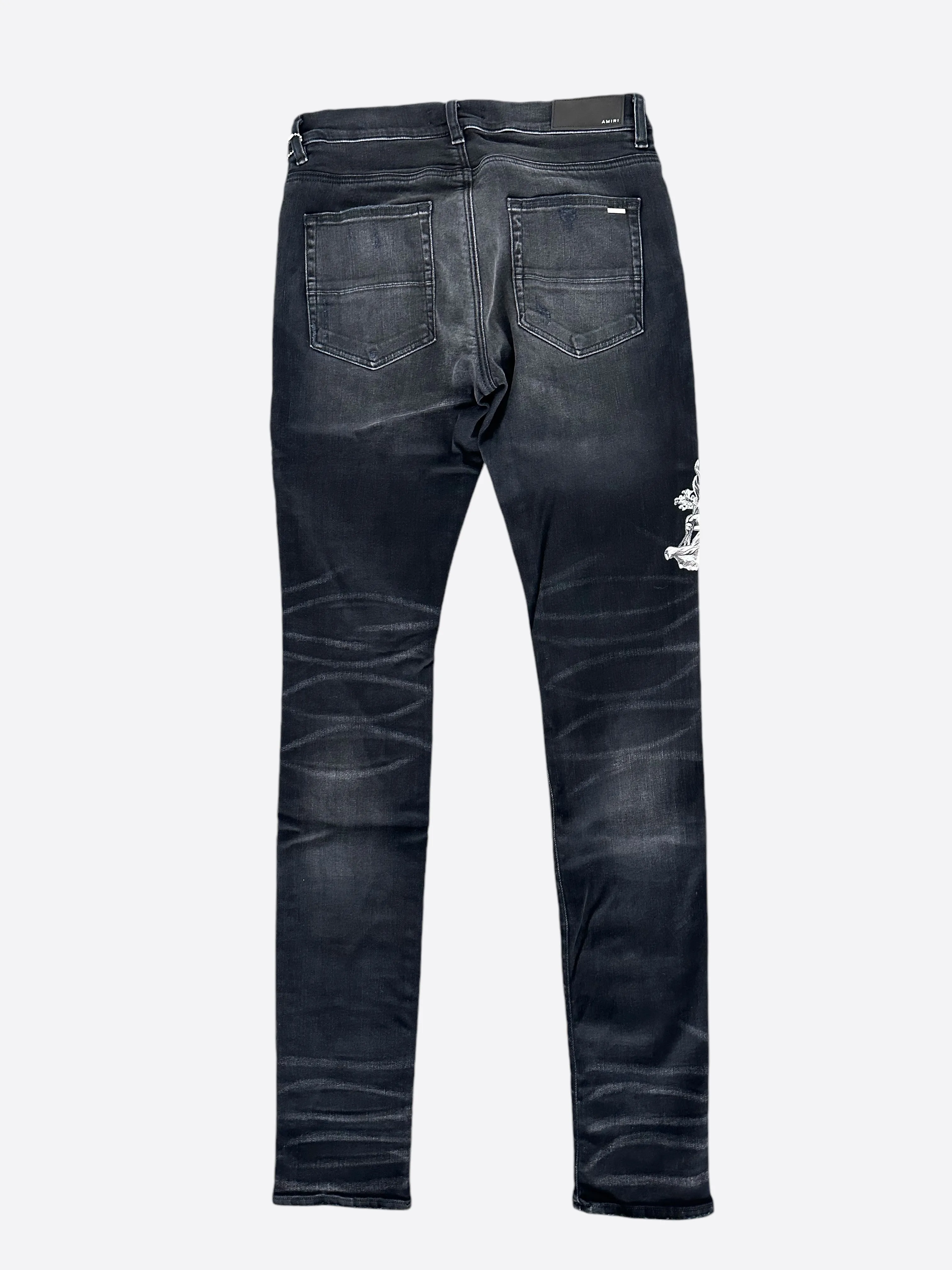 Amiri Aged Black Cherub Logo Jeans