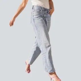Asymmetric button women jeans