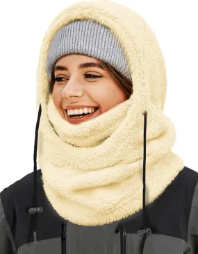 AURUZA Balaclava Windproof Ski Mask Winter Face Mask Cold Weather Fleece Neck Warmer Scarf for Women and Men Hat Cap (UK, Alpha, One Size, L, Beige)