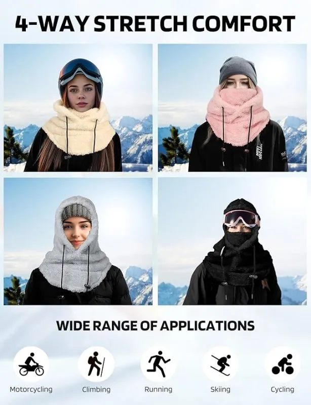 AURUZA Balaclava Windproof Ski Mask Winter Face Mask Cold Weather Fleece Neck Warmer Scarf for Women and Men Hat Cap (UK, Alpha, One Size, L, Beige)