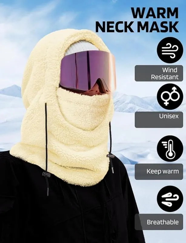AURUZA Balaclava Windproof Ski Mask Winter Face Mask Cold Weather Fleece Neck Warmer Scarf for Women and Men Hat Cap (UK, Alpha, One Size, L, Beige)