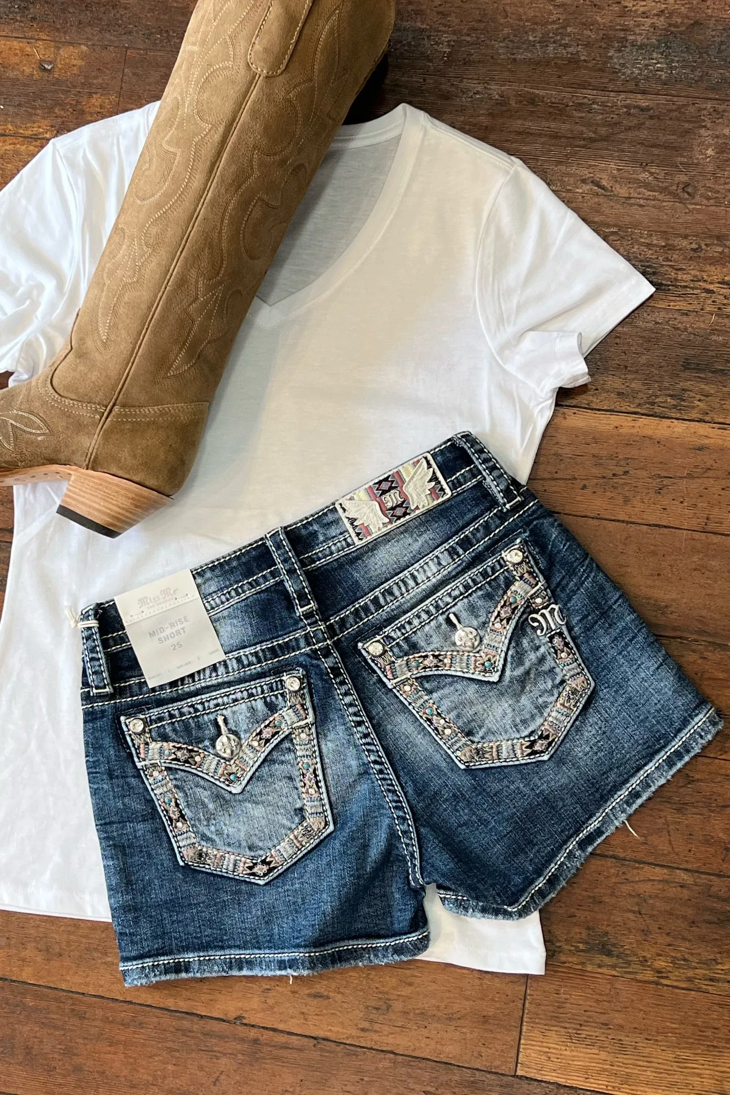 Aztec Border Denim Shorts by Miss Me