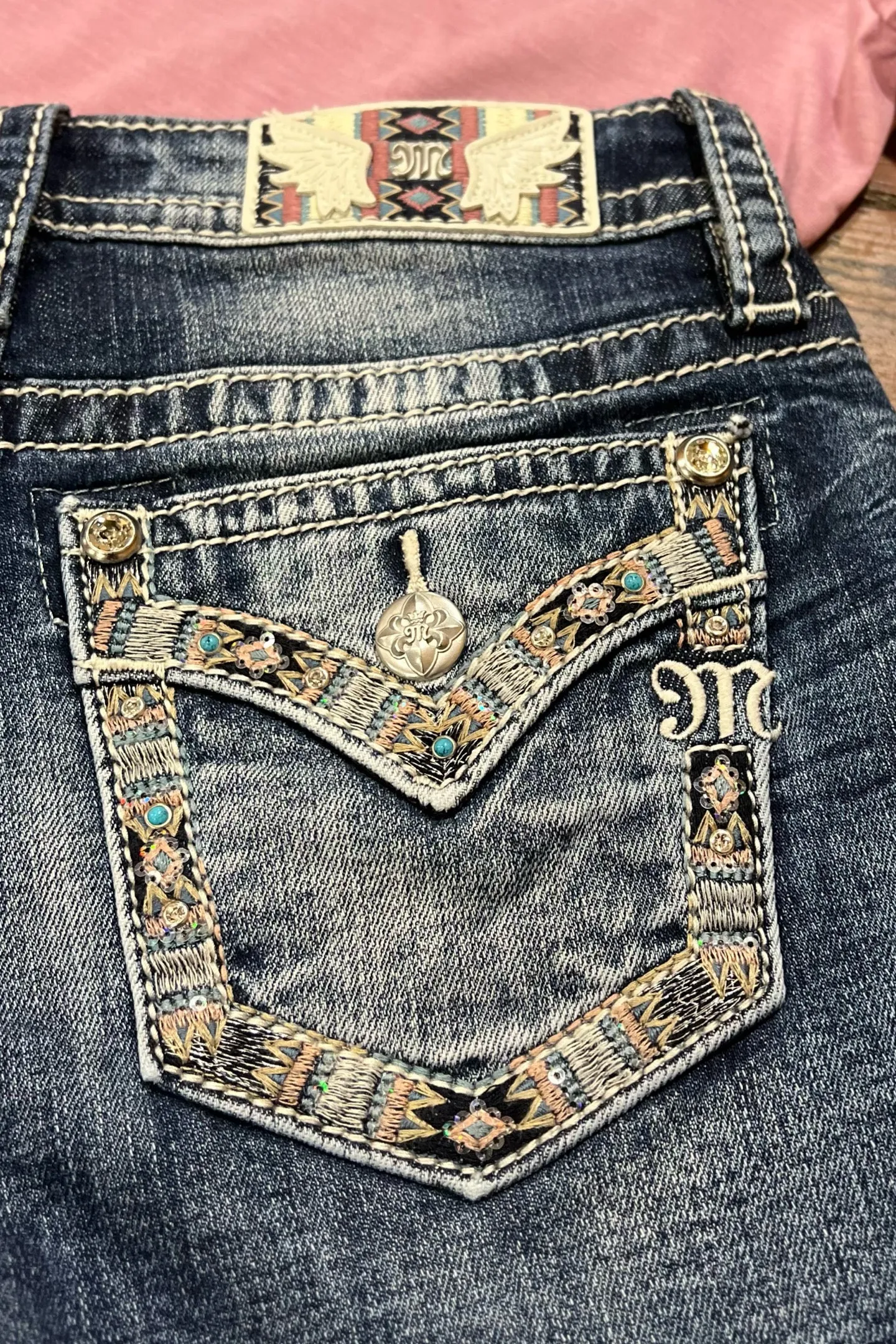 Aztec Border Denim Shorts by Miss Me