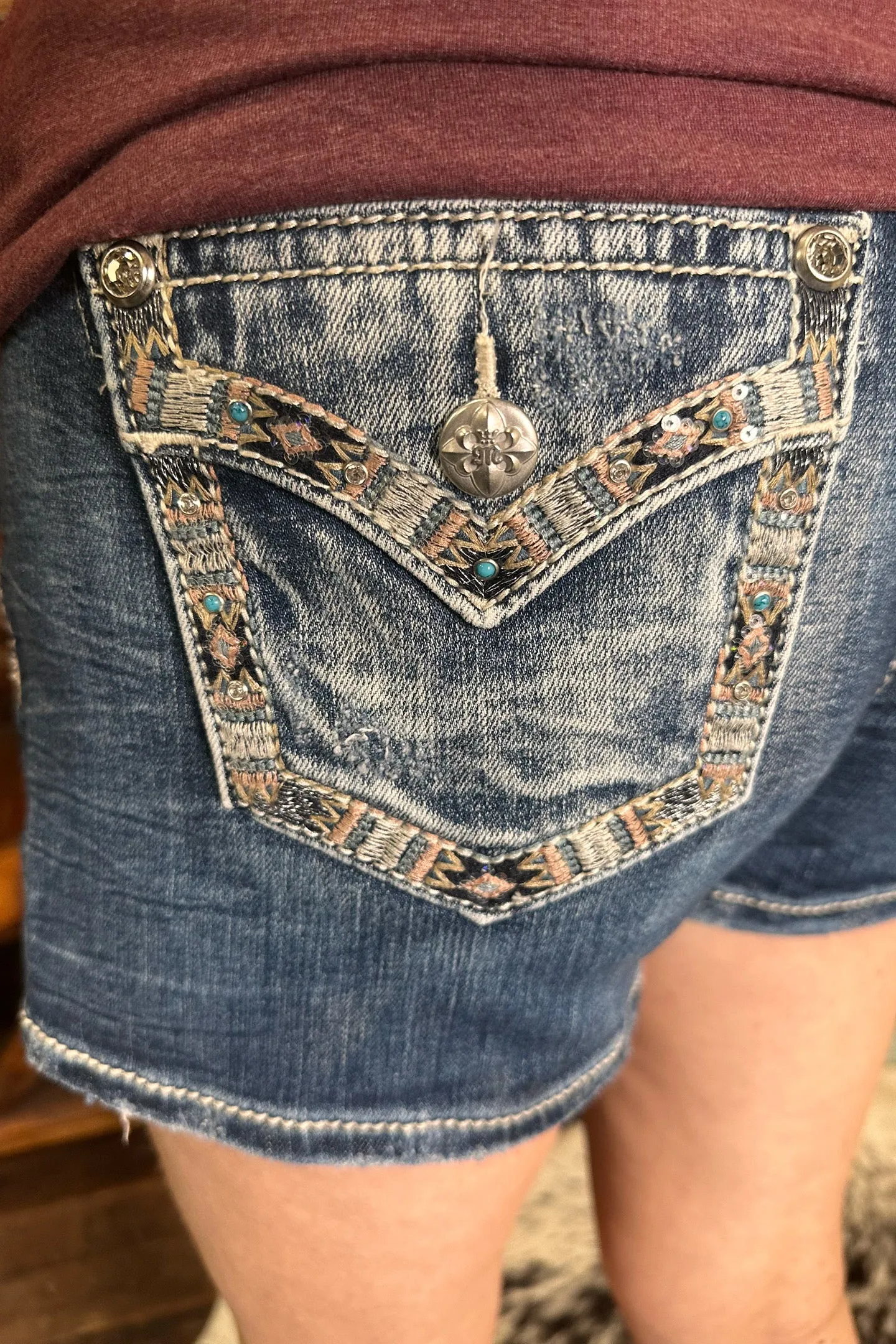 Aztec Border Denim Shorts by Miss Me