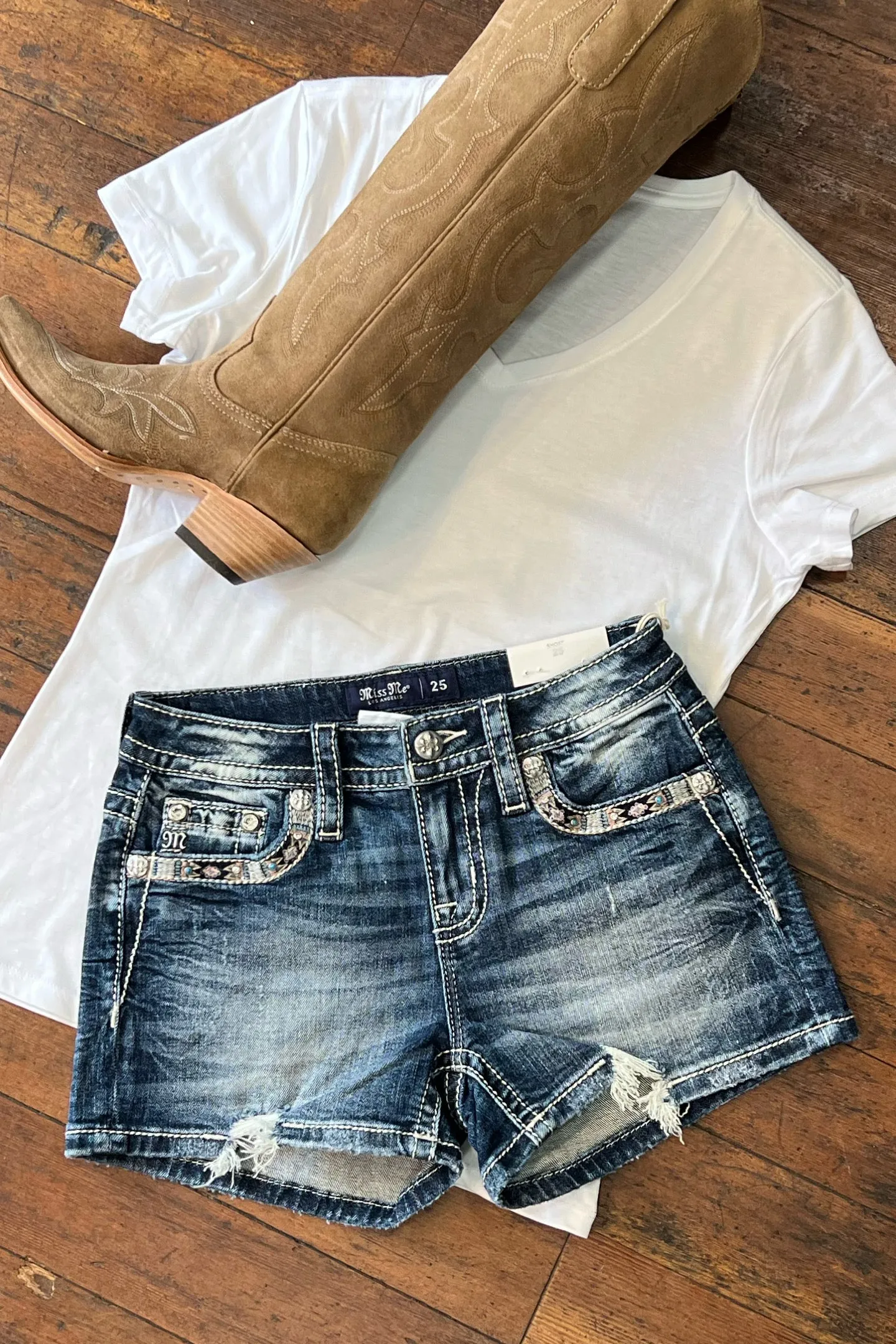 Aztec Border Denim Shorts by Miss Me