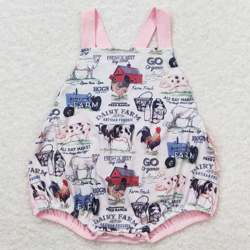 Baby Girls Romper Pink Farm Ruffle Straps Rompers SR0911