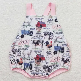 Baby Girls Romper Pink Farm Ruffle Straps Rompers SR0911