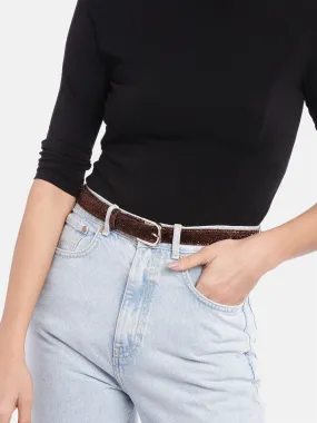 Berrylush Women Brown Allover Glitter Buckle Belt