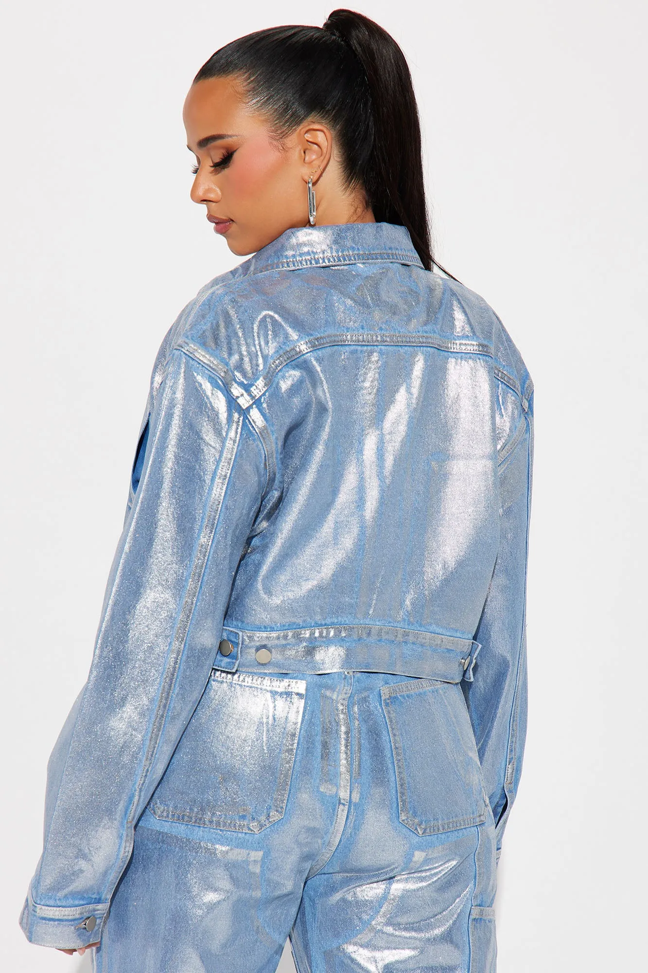 Big Time Magic Metallic Coated Denim Jacket - Light Wash