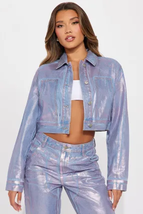 Big Time Magic Metallic Coated Denim Jacket - Pink