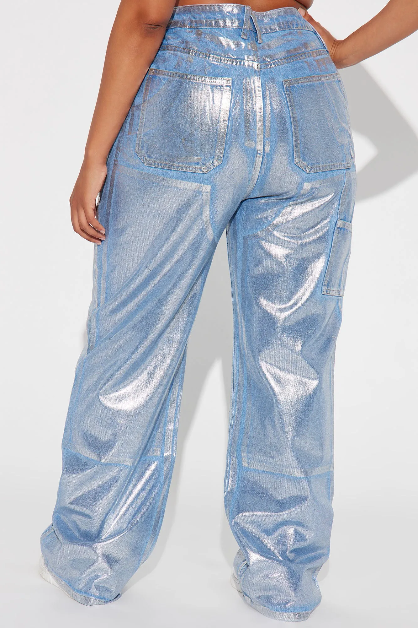 Big Time Magic Metallic Coated Straight Leg Jeans - Light Wash