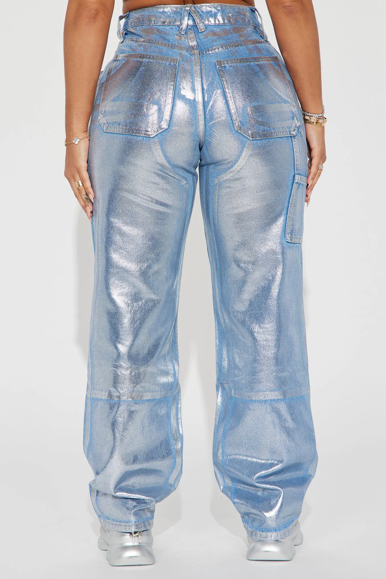 Big Time Magic Metallic Coated Straight Leg Jeans - Light Wash