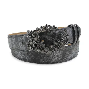 Black Death Metallic Genuine Python Crystal Swirl Belt