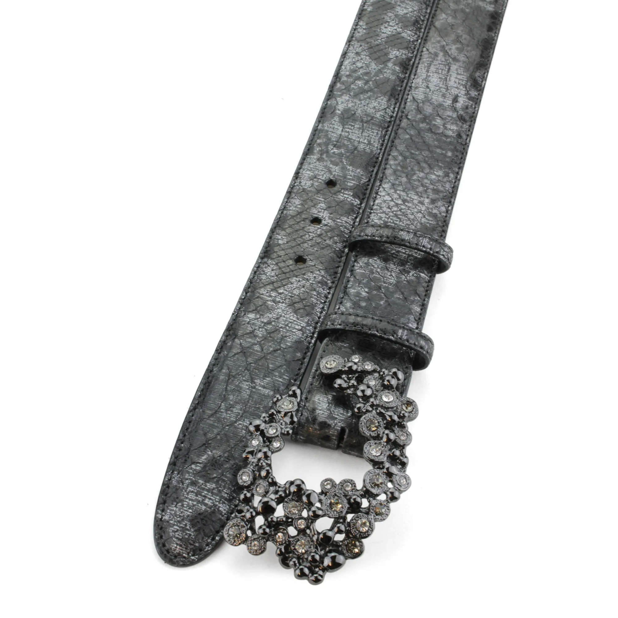 Black Death Metallic Genuine Python Crystal Swirl Belt