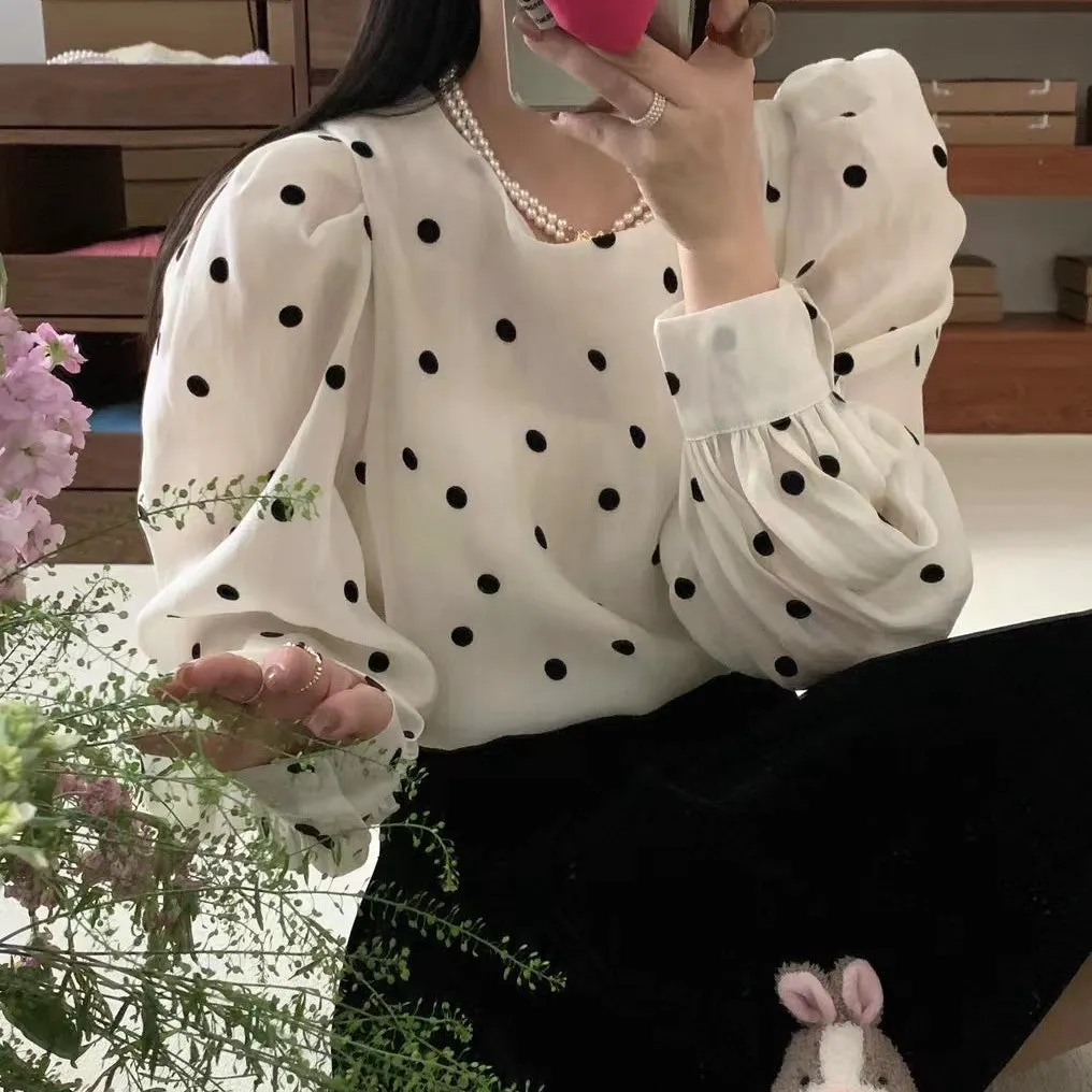 Bow-Back Velvet Dress Polka-Dot Shirt