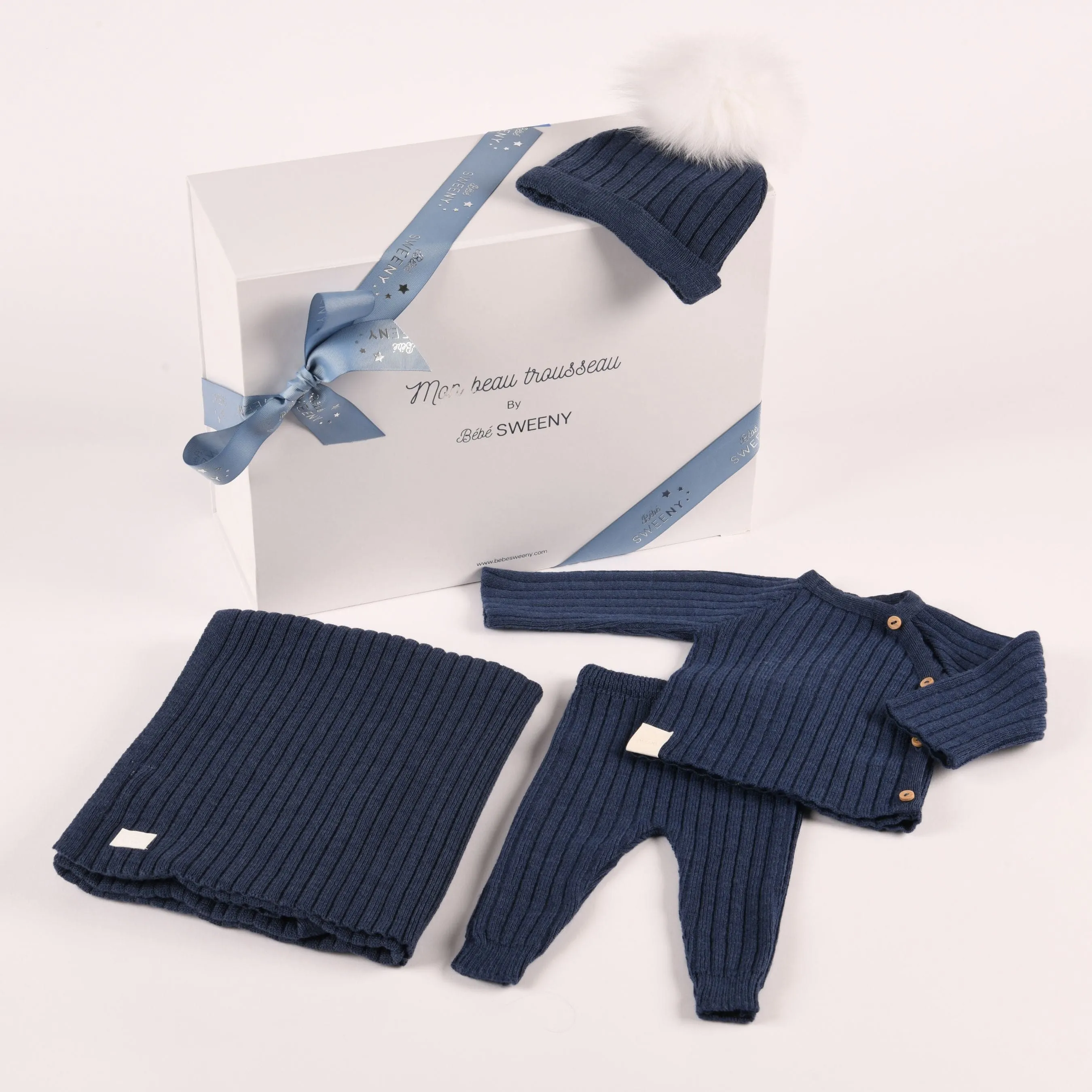 Boys Navy Blue Knitted Trousers Set (2) | Made in France