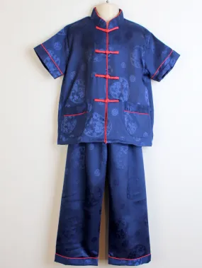 Boys Two-Piece Satin Traditional Outfit (Navy Blue)