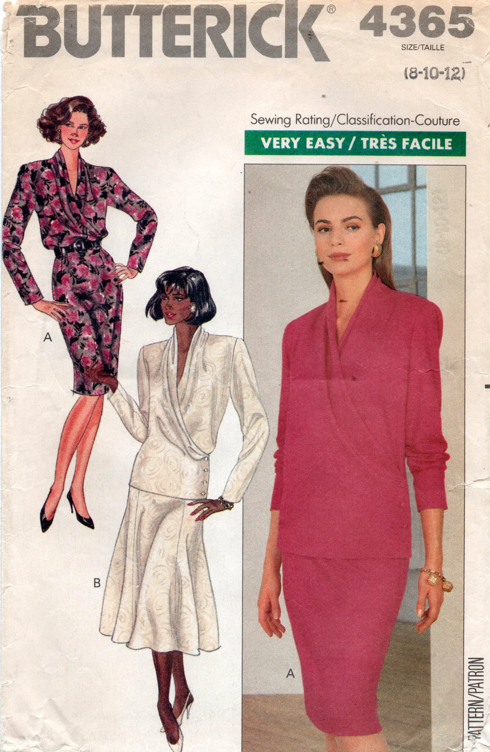 Butterick 4365 Womens Low Draped Evening Wrap Top & Skirt 1980s Vintage Sewing Pattern Size 8 - 12