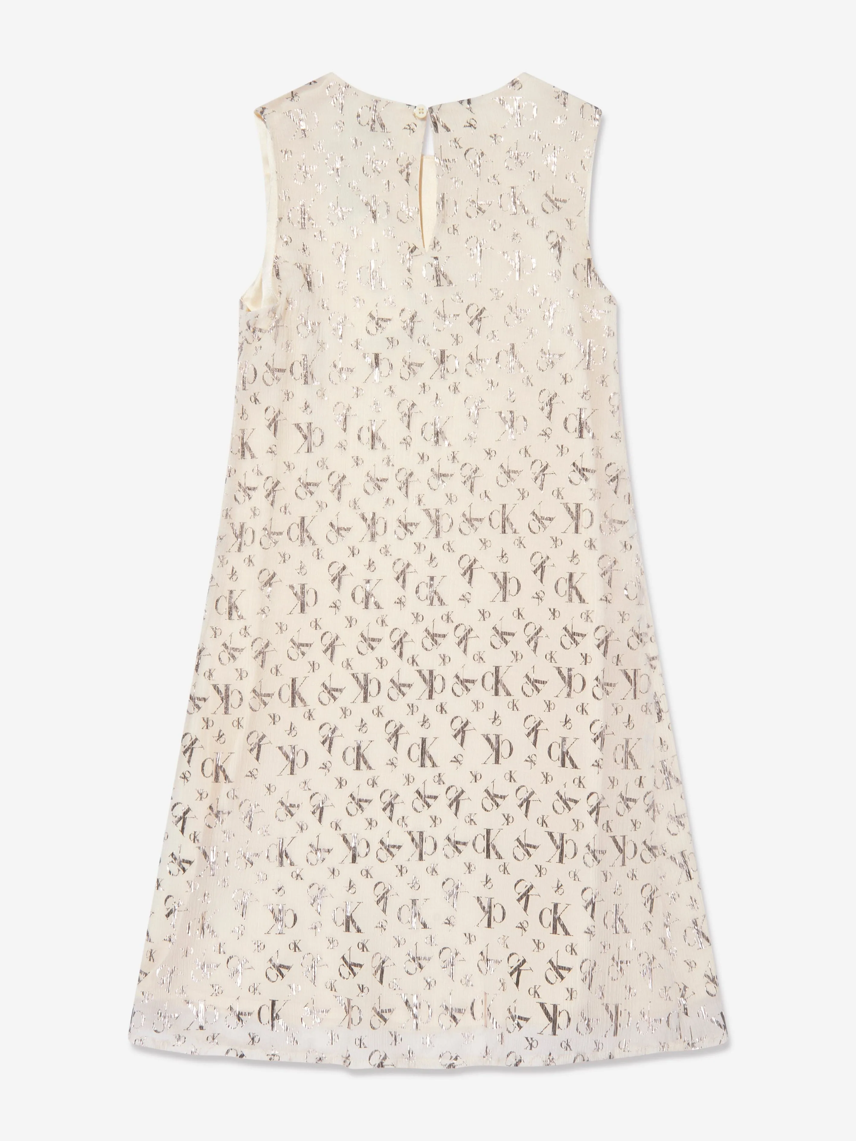 Calvin Klein Girls Metallic AOP Dress in Beige