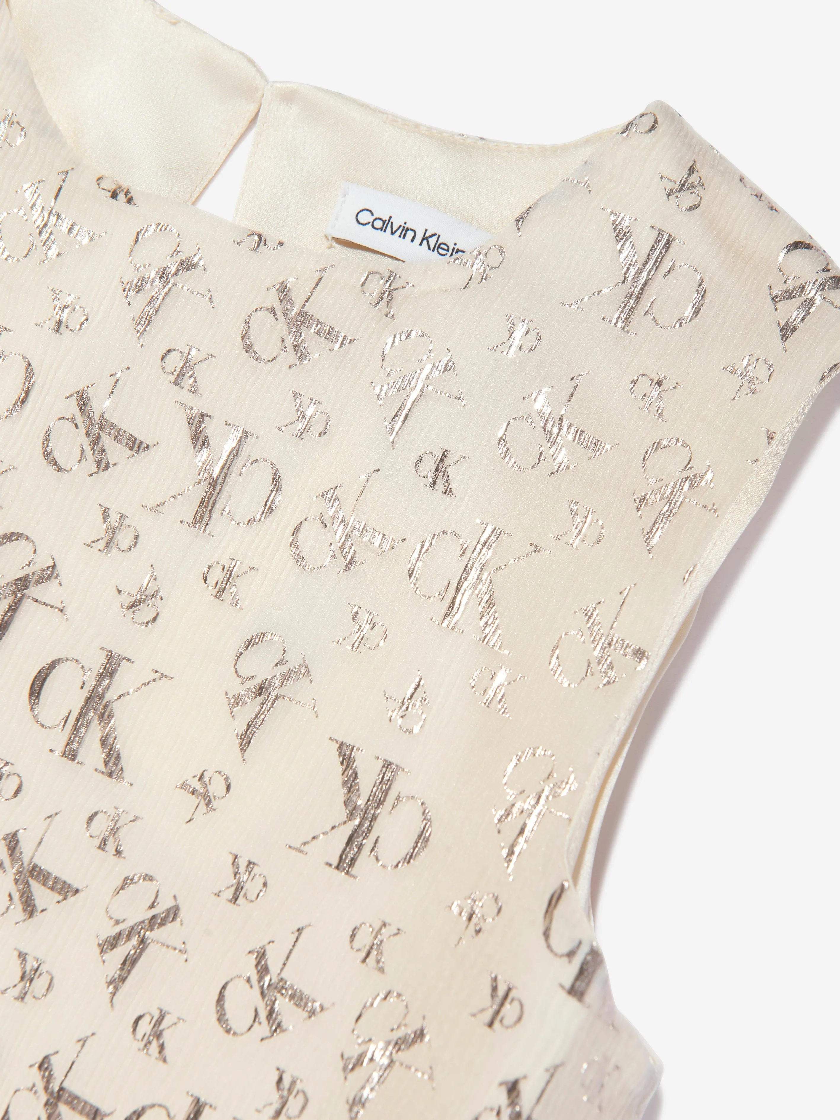 Calvin Klein Girls Metallic AOP Dress in Beige