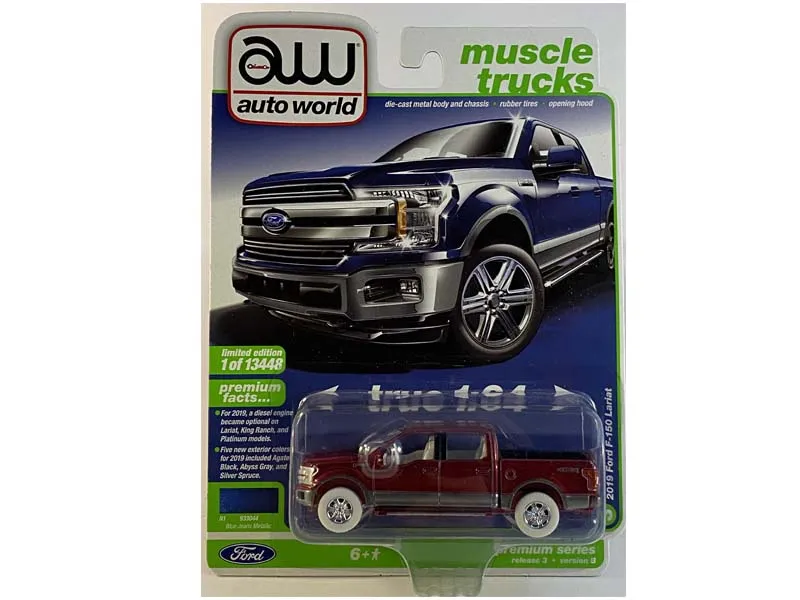 CHASE 2019 Ford F-150 Lariat 4x4 Pickup - Blue Jeans Metallic (Muscle Trucks) Limited Worldwide Diecast 1:64 Scale Model - Autoworld 64322B