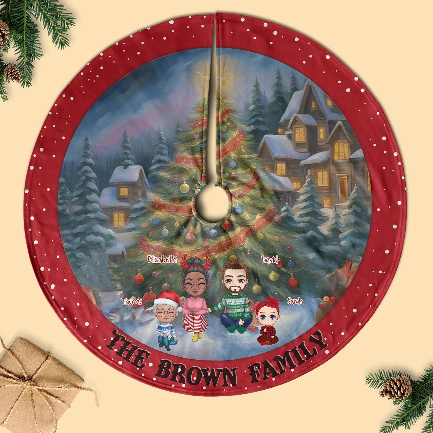 Cherish In Snow  Christmas Family Personalized Pencil Tree Skirt