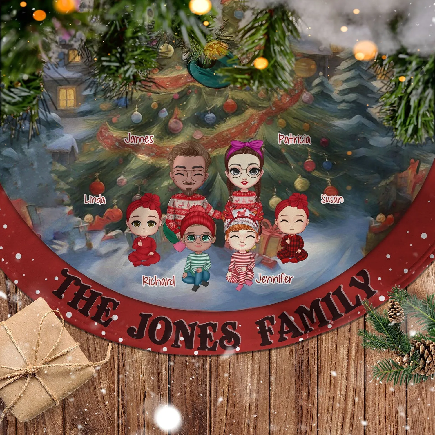 Cherish In Snow  Christmas Family Personalized Pencil Tree Skirt