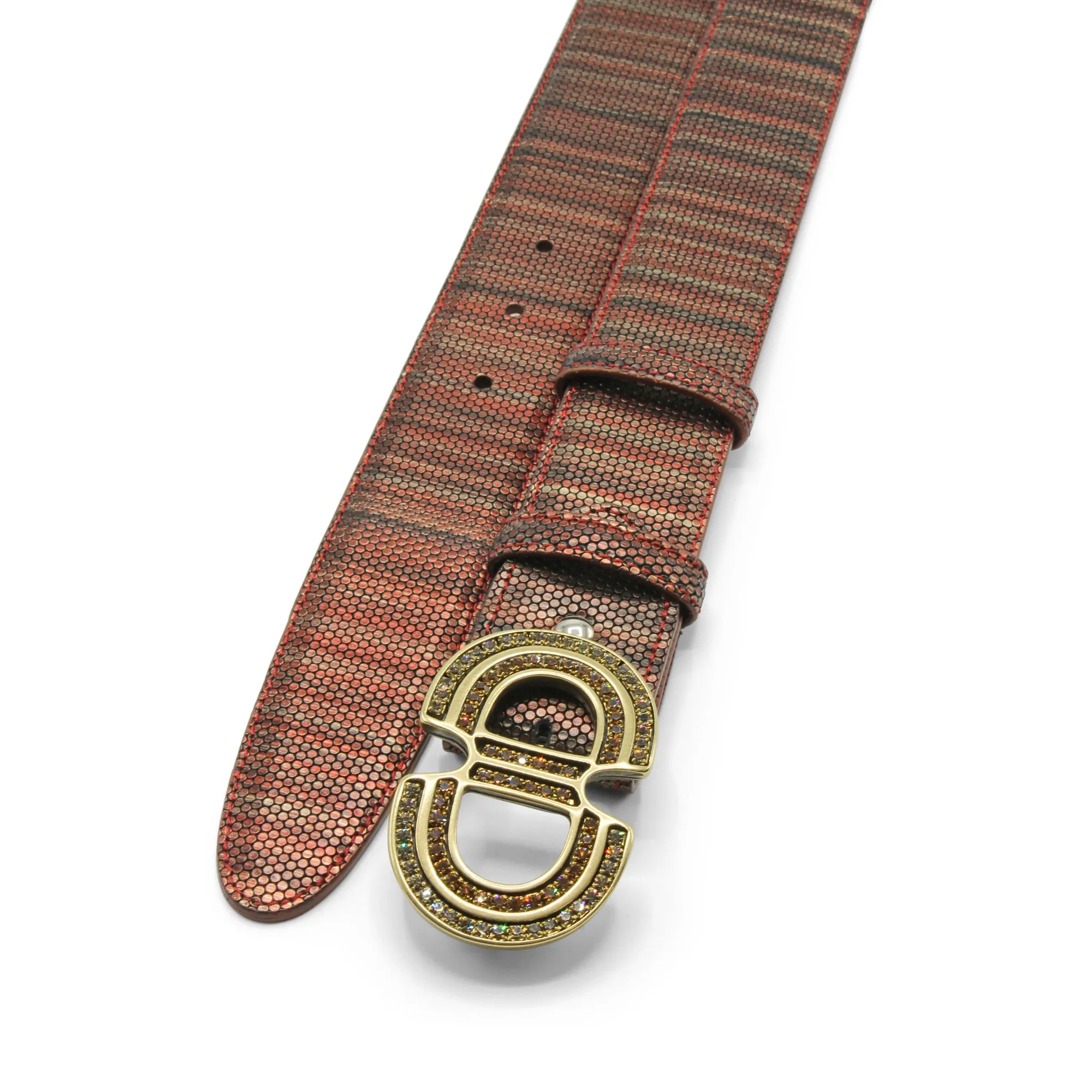 Chili Pepper Metallic Honeycomb Crystal Interlock Belt