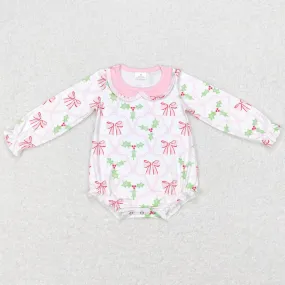 Christmas Baby Girls Rompers Pink Bows Long Sleeve Rompers