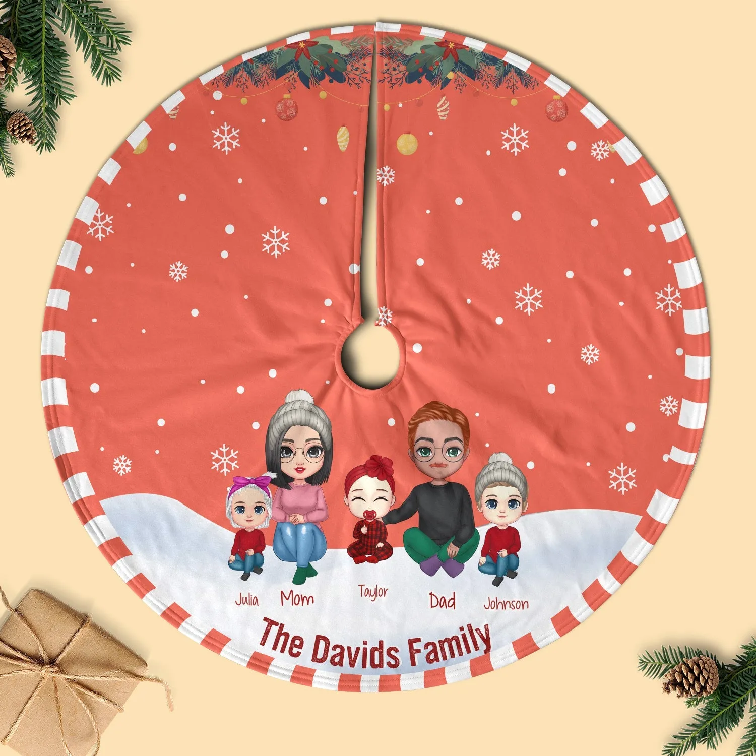 Colorful X-mas Weather For Family Personalized Christmas Pencil Tree Skirt