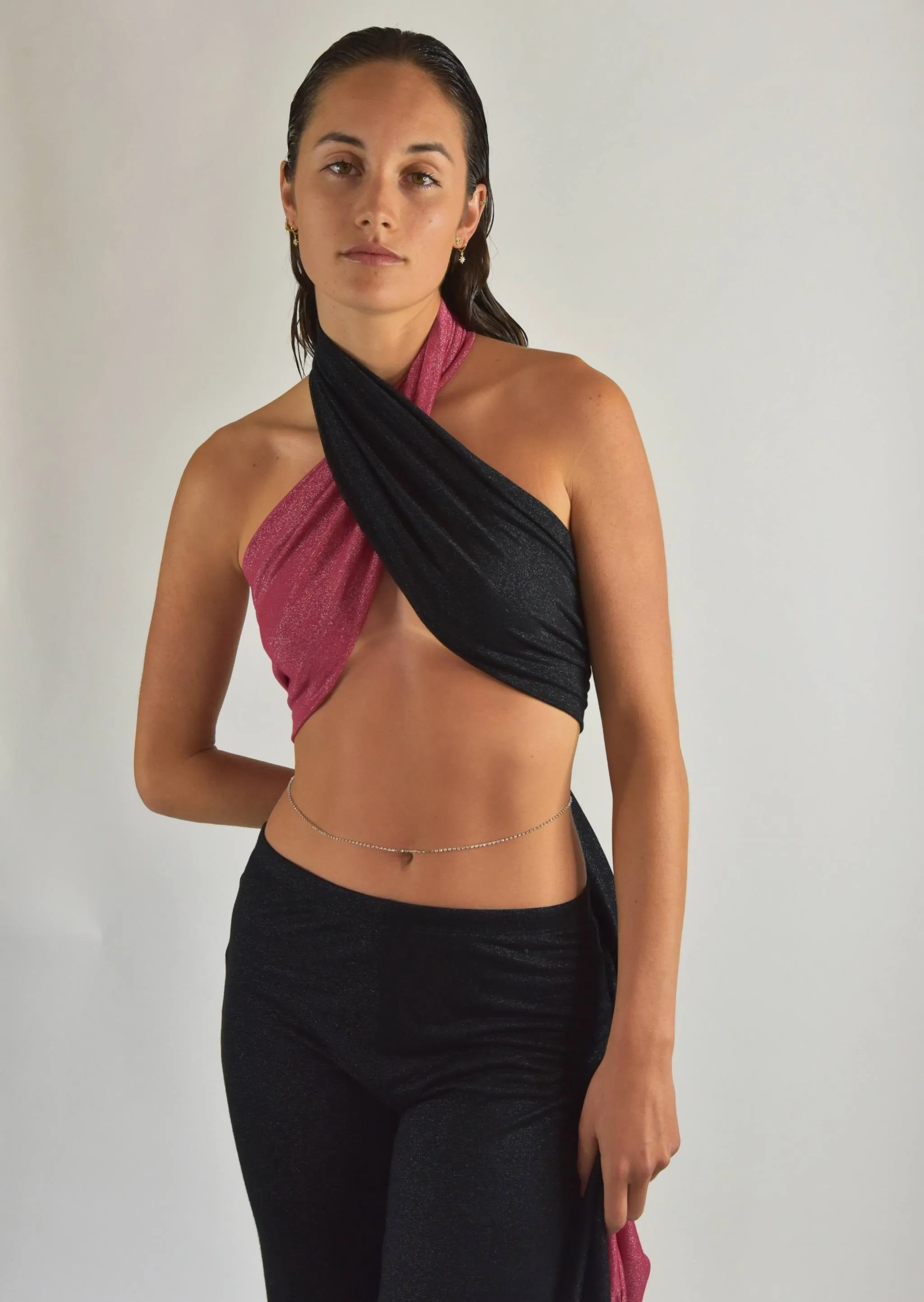 Colour Block Halter Tie Top