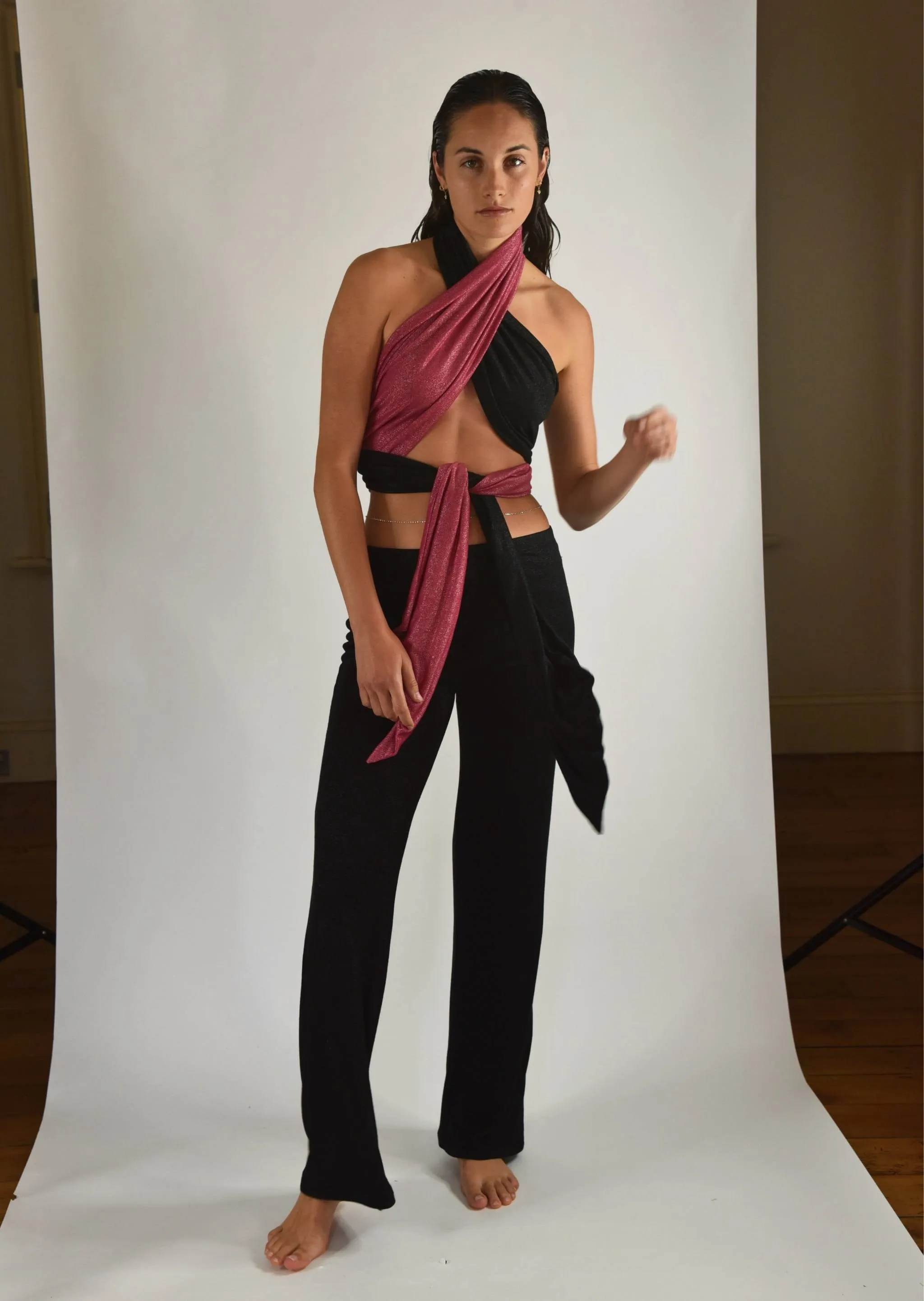 Colour Block Halter Tie Top