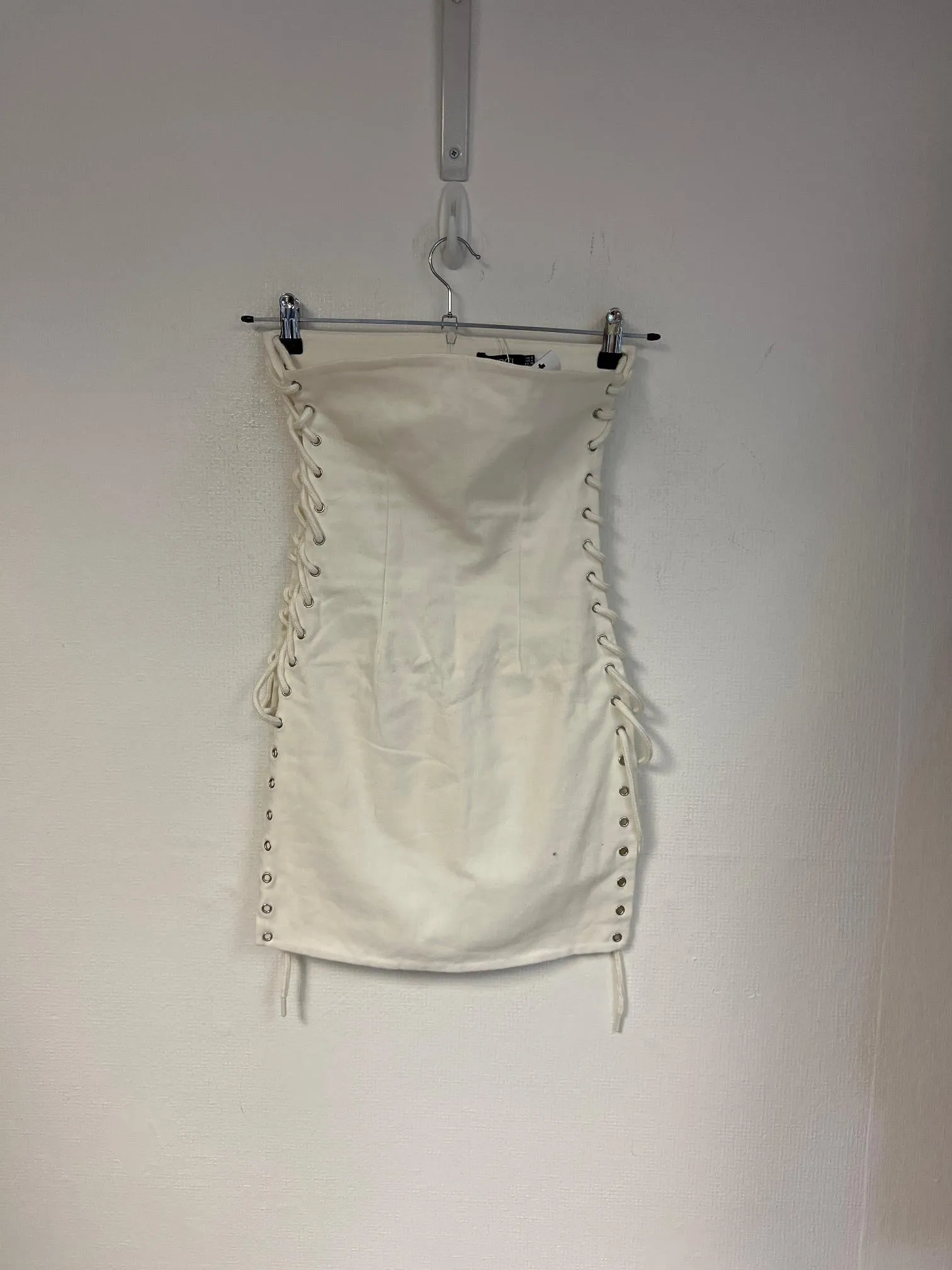 Cream lace up bodycon mini dress, Murci, Size 8