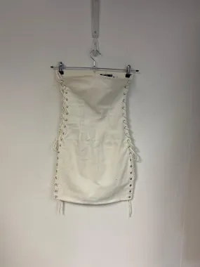 Cream lace up bodycon mini dress, Murci, Size 8