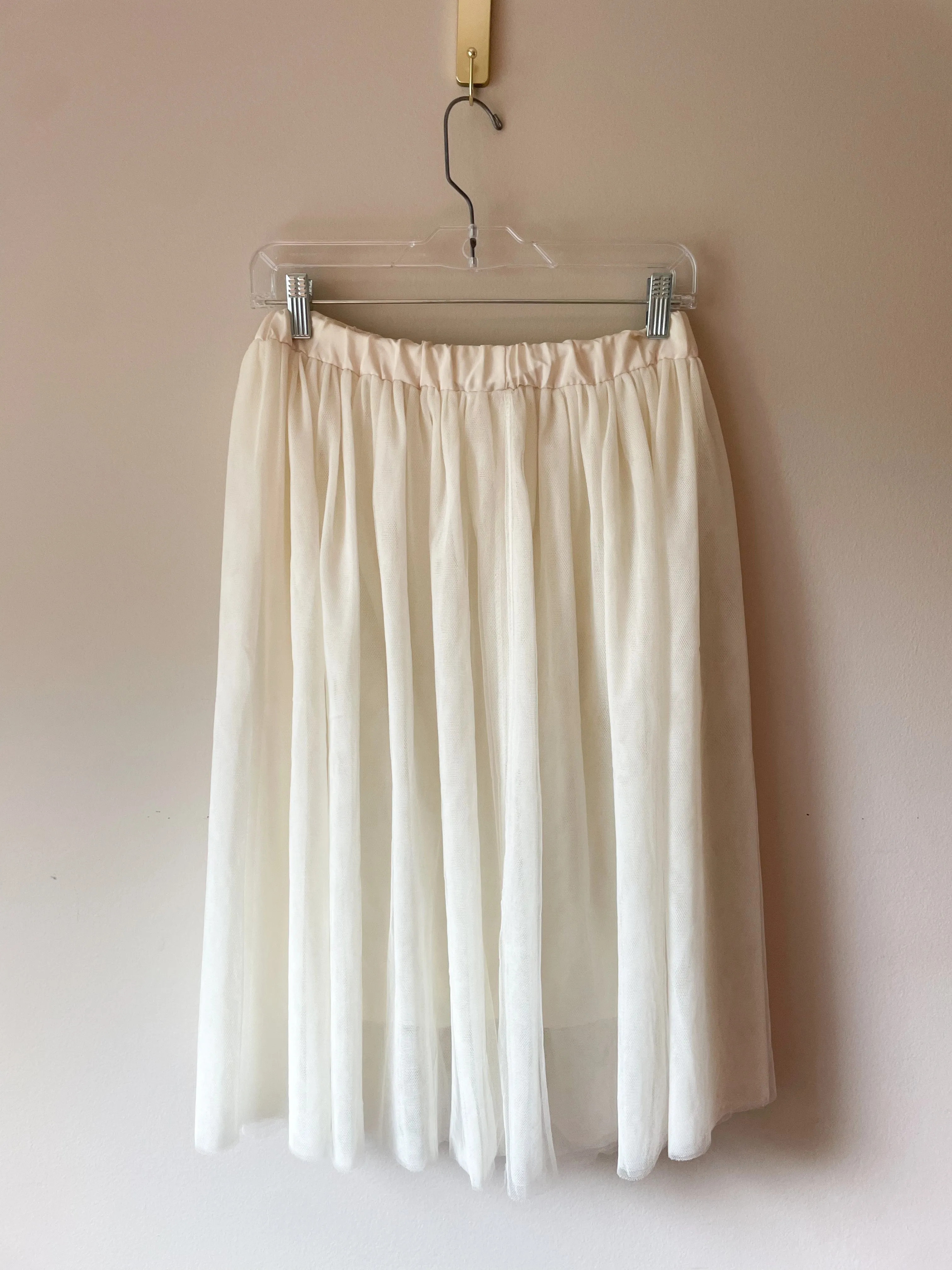 Cream Tulle Midi Skirt - S/M