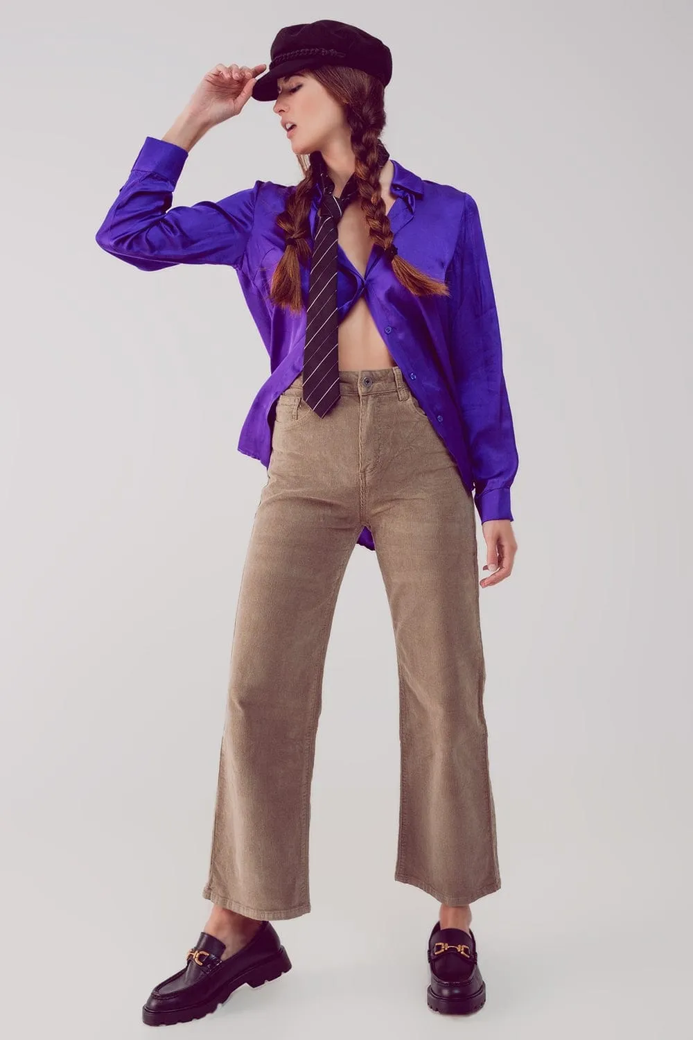Cropped Cord Pants In Beige