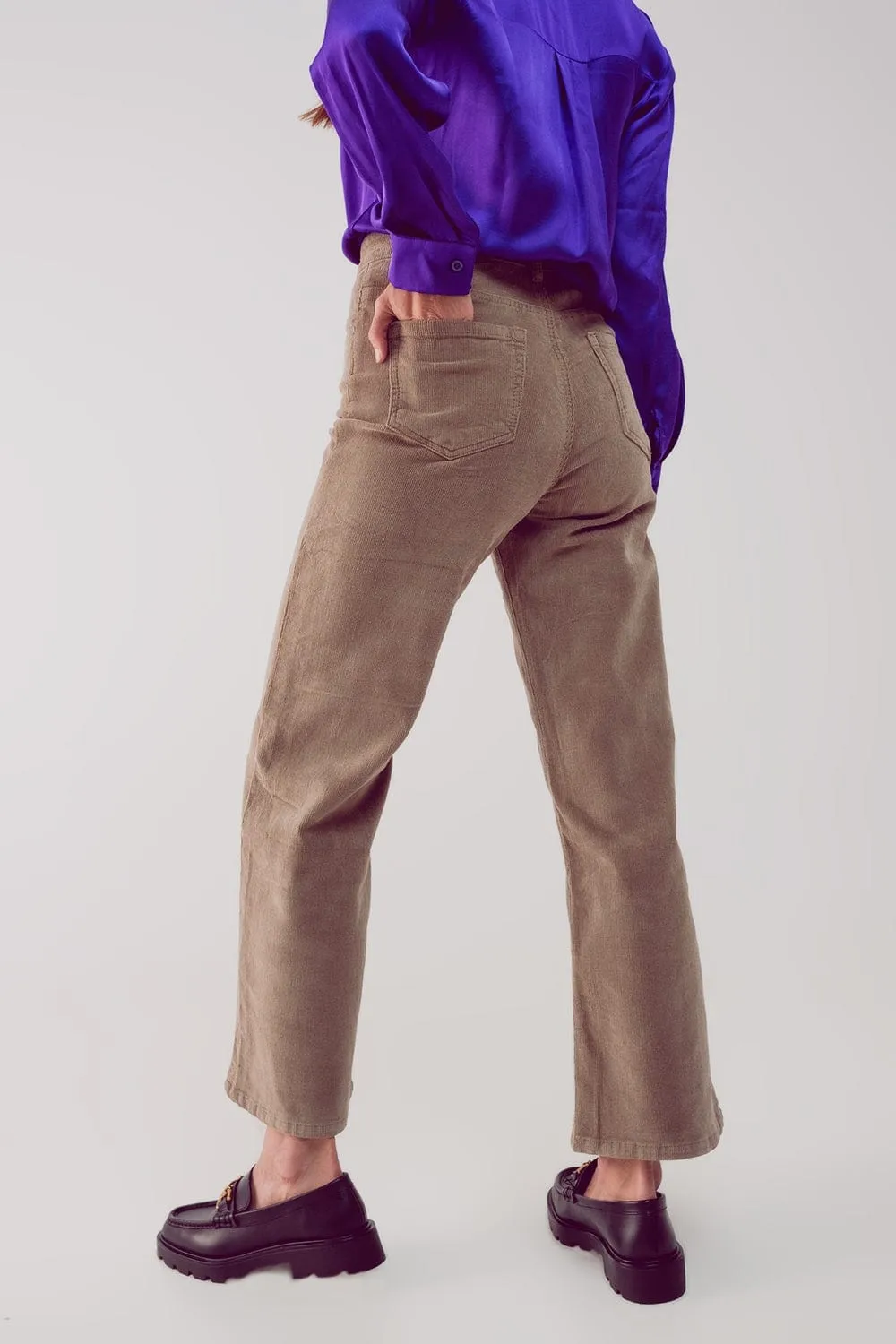 Cropped Cord Pants In Beige
