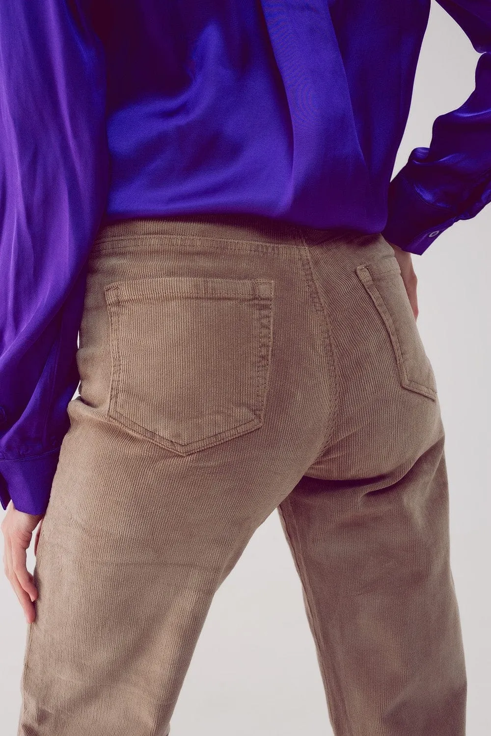 Cropped Cord Pants In Beige