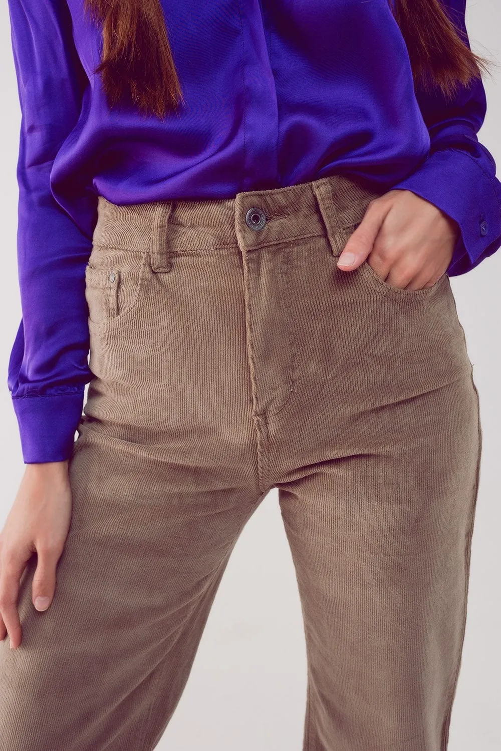 Cropped Cord Pants In Beige