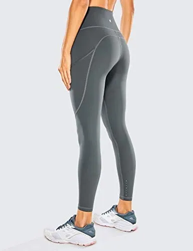CRZ YOGA Women's Naked Feeling Workout Leggings 25 Inches - High Waisted Yoga Pants with Side Pockets Dark Carbon