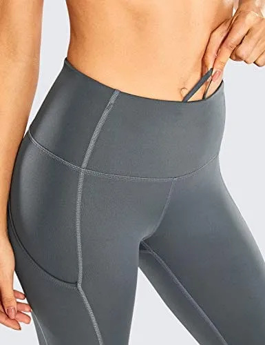 CRZ YOGA Women's Naked Feeling Workout Leggings 25 Inches - High Waisted Yoga Pants with Side Pockets Dark Carbon