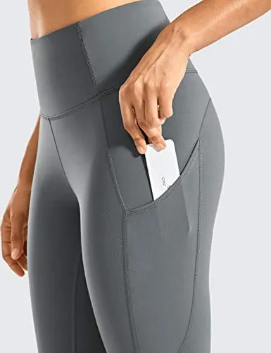 CRZ YOGA Women's Naked Feeling Workout Leggings 25 Inches - High Waisted Yoga Pants with Side Pockets Dark Carbon
